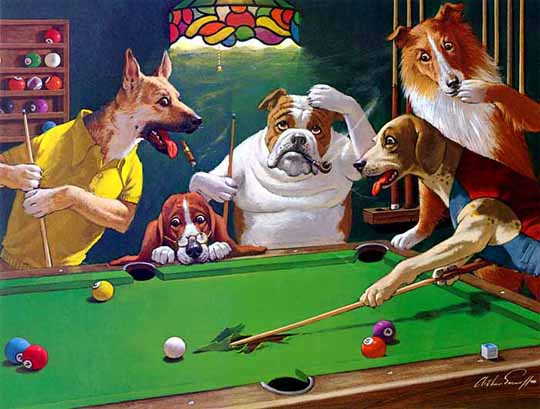 Dogs Playing Pool